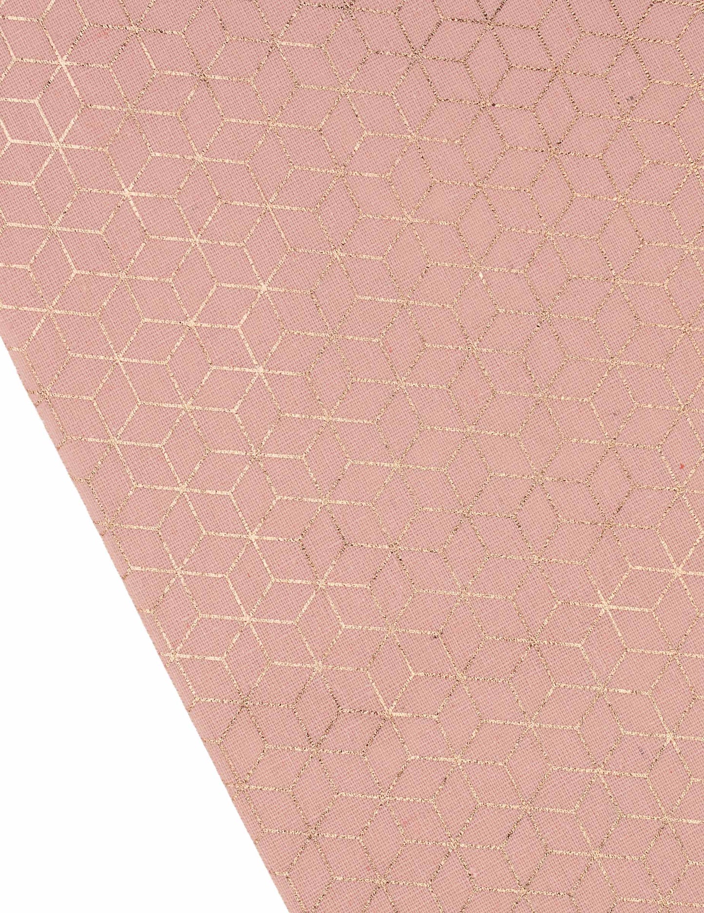 Gros plan sur le motif du chemin de table en coton pour décoration cuivre avec motifs géométriques