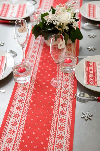 Bavlněný běhoun na stůl u ohně 3 m x 28 cm červená a bílá