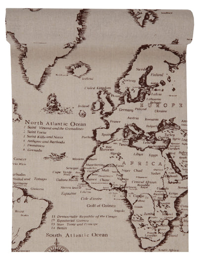Chemin de table en coton carte de voyage pour décoration de fête beige imprimé monde