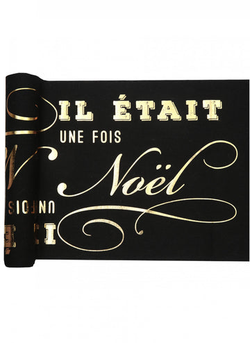 Bavlněný běhoun Tenkrát vánoční černozlatý 3 m x 28 cm