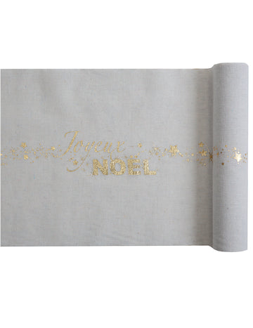 Veselé Vánoce krémově bílý bavlněný běhoun na stůl s hvězdičkami 3 m