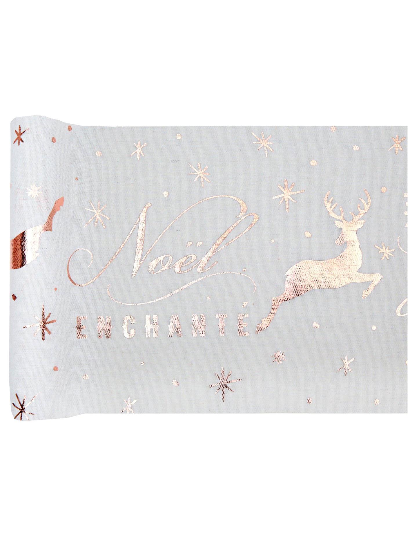 Začarovaný vánoční běhoun na stůl z růžového zlata 3 m x 28 cm jelení vzory