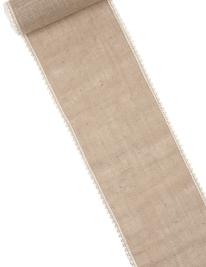 Chemin de table en jute naturelle et dentelle pour décoration marron et blanc