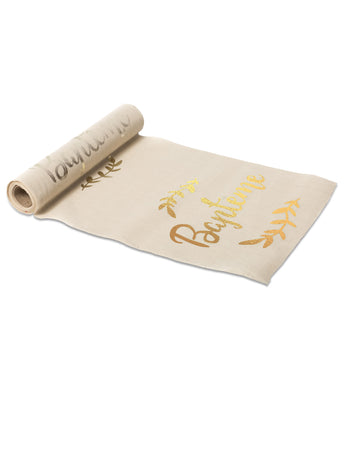 Přírodní lněný běhoun křest šampaňským 28 cm x 5 m s vavříny