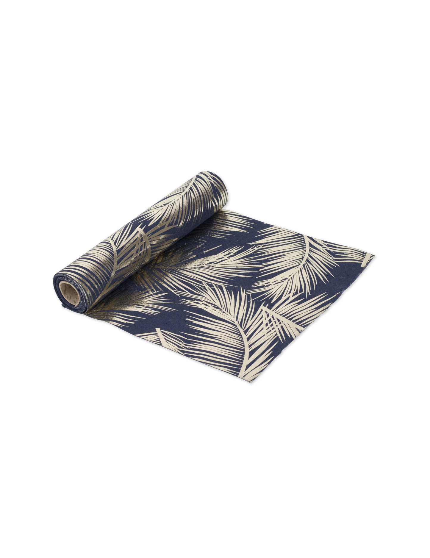 Elegantní námořnicky modrý lněný běhoun zlaté kapradiny 28 cm x 5m