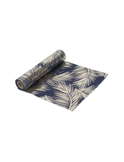 Elegantní námořnicky modrý lněný běhoun zlaté kapradiny 28 cm x 5m