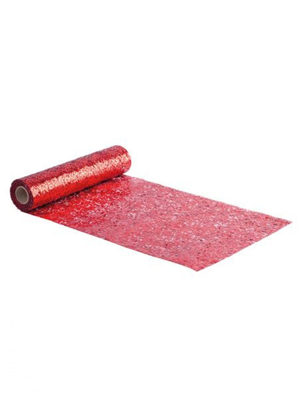 Mise en situation du chemin de table à paillettes pour décoration rouge brillant