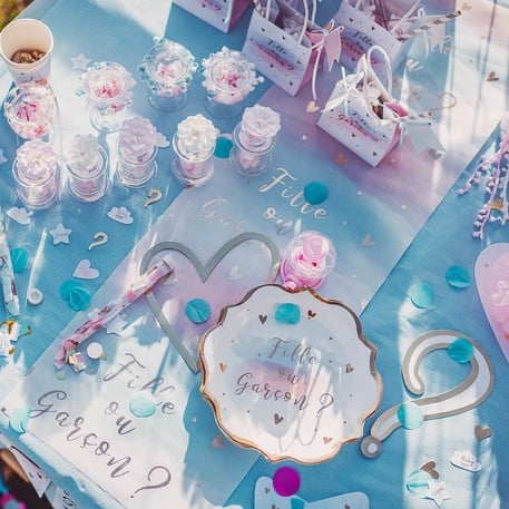 Běhoun na stůl z látky pro dívku nebo chlapce, růžová, modrá a zlatá 28 cm x 5m dětská sprcha