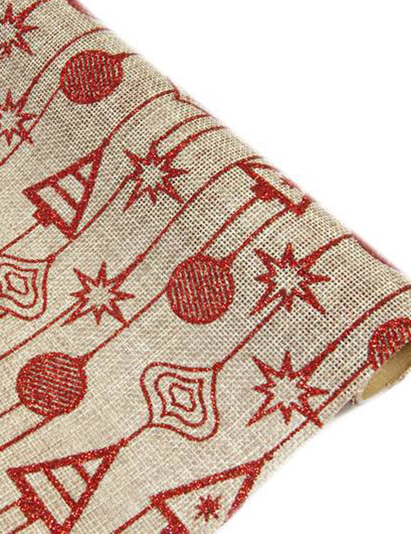 Plátěný běhoun na stůl z červeného míče a jedle 4 m x 28 cm na Vánoce