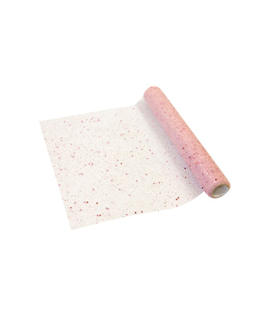 Růžový tylový běhoun s růžovo-zlatými flitry 28 cm x 5 m