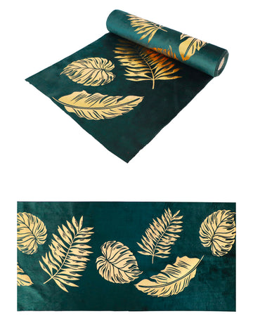 Zelený sametový běhoun se zlatými lístky 28 cm x 3 m