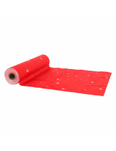 Sametový běhoun na stůl s hvězdami červený a zlatý 28 cm x 3 m