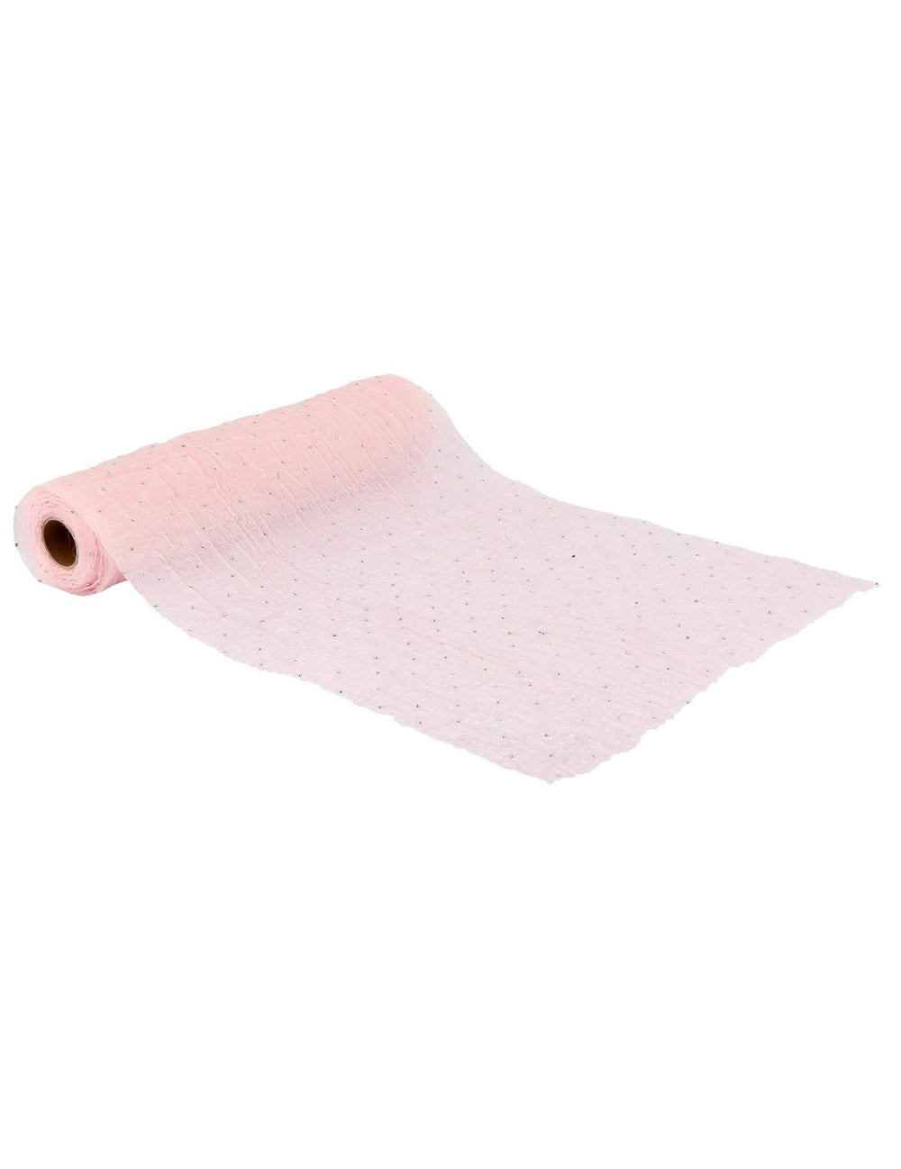 Chemin de table froissé scintillant pour décoration rose et strass argent effet gaufré