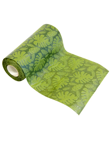 Ubrus z netkané textilie s reliéfem zelených tropických listů, 15 cm x 5 m