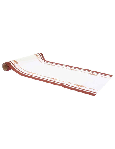 Běhoun na stůl Krásné uzly z látky krémové auburn a pálené země 28 cm x 3 m