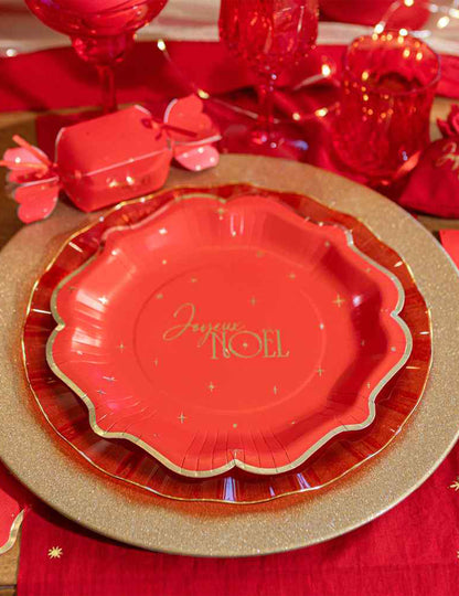 Chemin de table Joyeux Noël L'Intemporel rouge et or 28 cm x 3 m
