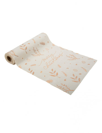 Veselé vánoční běhoun na stůl bílý samet z růžového zlata 28cm x 3m