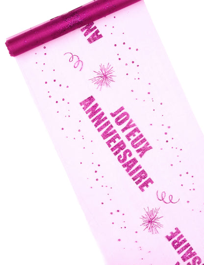 Organzový běhoun na stůl všechno nejlepší k narozeninám fuchsiový třpyt 29 cm x 5m