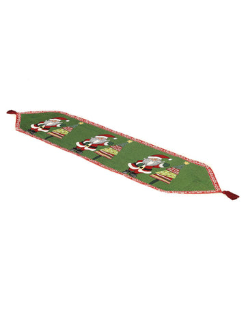 Stolní běhoun se střapci 140 x 33 cm zelená vánoční látka