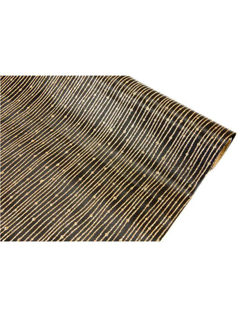 Černý saténový běhoun na stůl se zlatými flitry 28 cm x 5 m šik