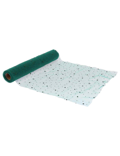 Tmavě zelený běhoun na stůl s kamínky 28 cm x 3 m