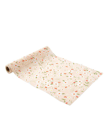 Béžový, bílý, zelený a broskvový látkový běhoun 26cmx5m s květinovými vzory