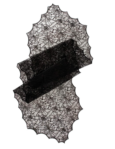 Běhoun na stůl černá krajka pavučina 44 cm x 1,82 m