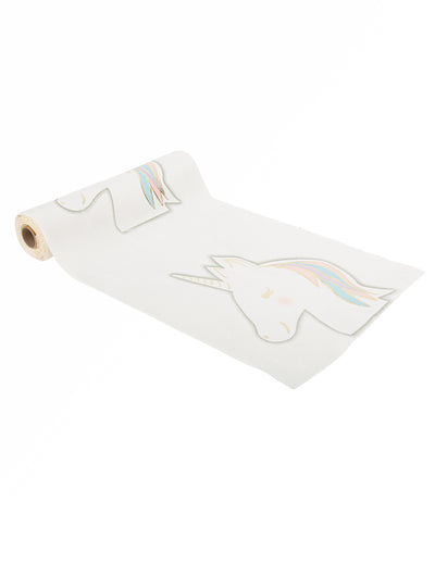 Chemin de table licorne pastel pour décoration de fête velours blanc