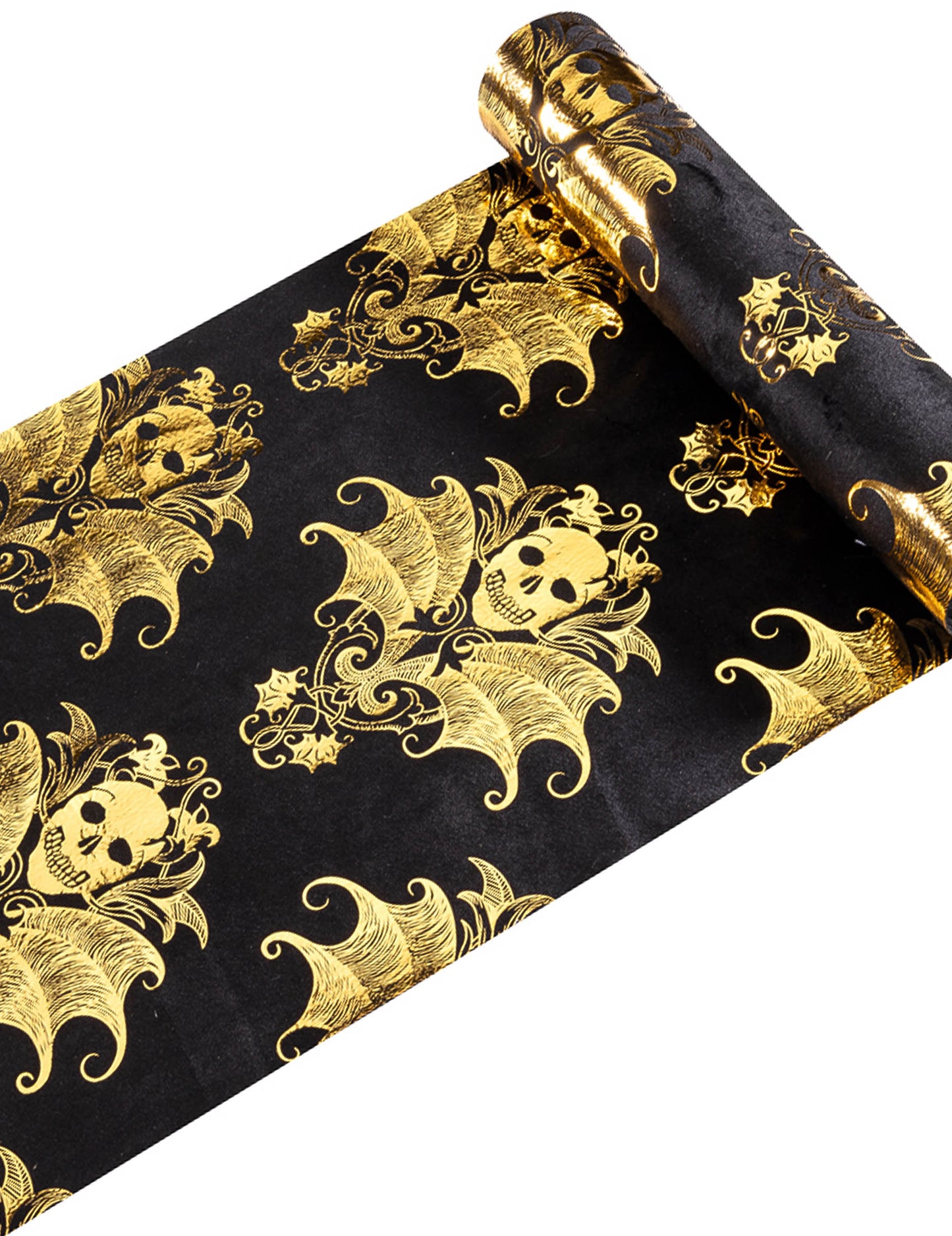 Chemin de table squelette doré baroque pour décoration velours noir