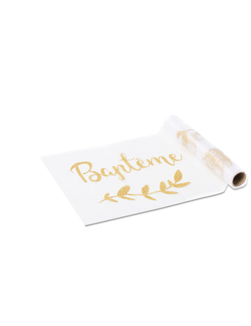 Organzový běhoun na křtiny se zlatými flitry 28 cm x 5 m