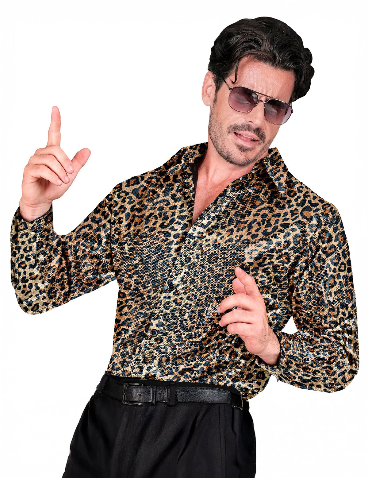 Pánská flitrovaná košile s leopardím vzorem