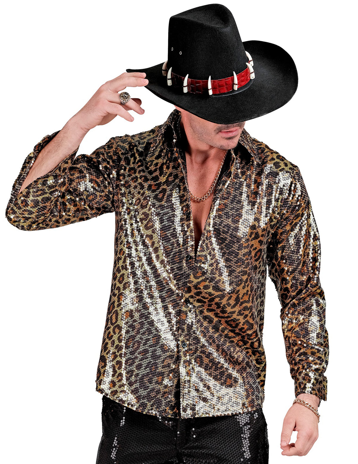 Pánská flitrovaná košile s leopardím vzorem