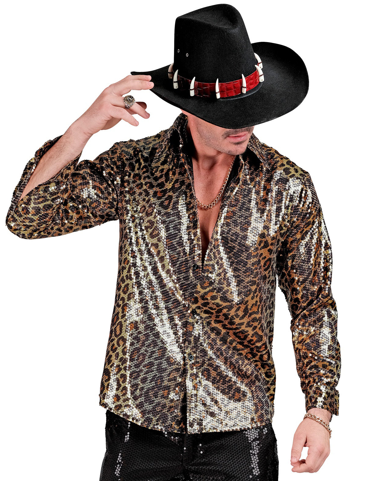 Pánská flitrovaná košile s leopardím vzorem