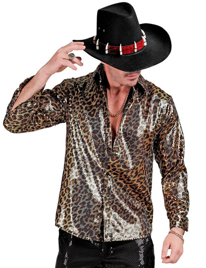 Pánská flitrovaná košile s leopardím vzorem