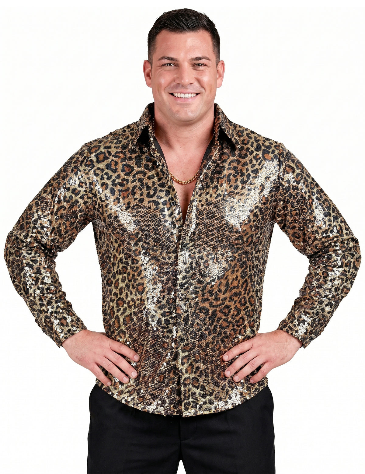 Pánská flitrovaná košile s leopardím vzorem