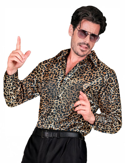 Pánská flitrovaná košile s leopardím vzorem