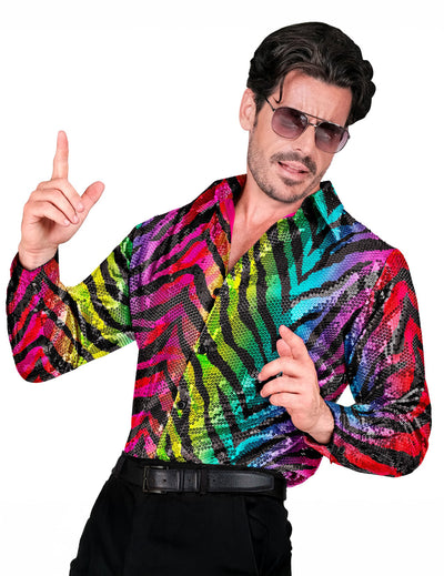 Chemise à sequins tigrée arc en ciel pour homme multicolore