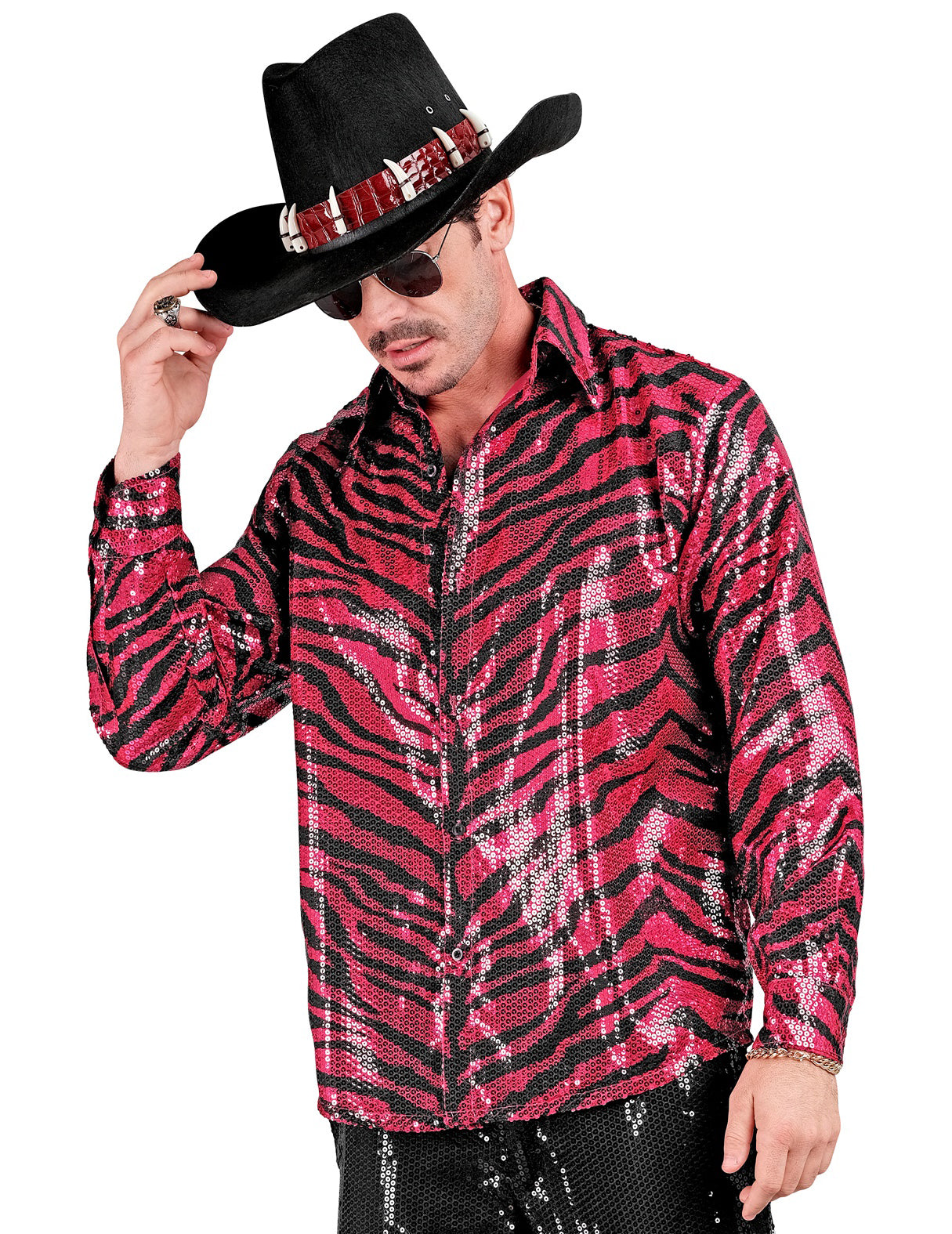 Pánské růžové tričko s flitry a tygřím vzorem