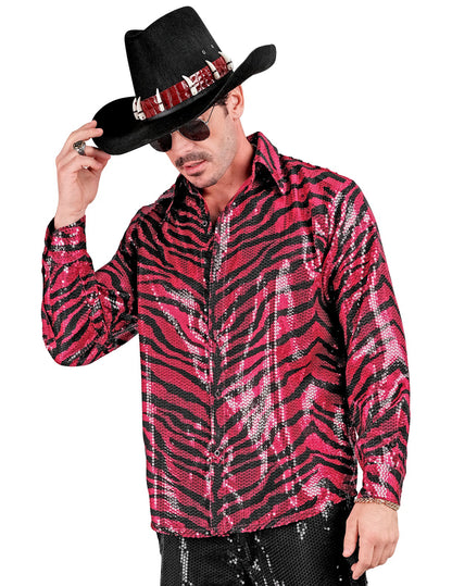 Pánské růžové tričko s flitry a tygřím vzorem