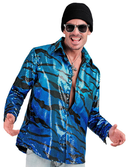 Pánská modrá flitrovaná košile s vlnitým vzorem