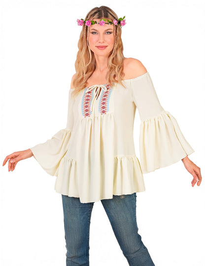 Damen 60er Hippie Shirt schulterfrei