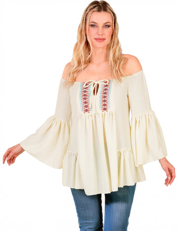 Damen 60er Hippie Shirt schulterfrei