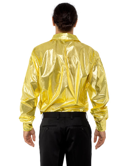 Vue de dos de la chemise disco pour homme à sequins dorés