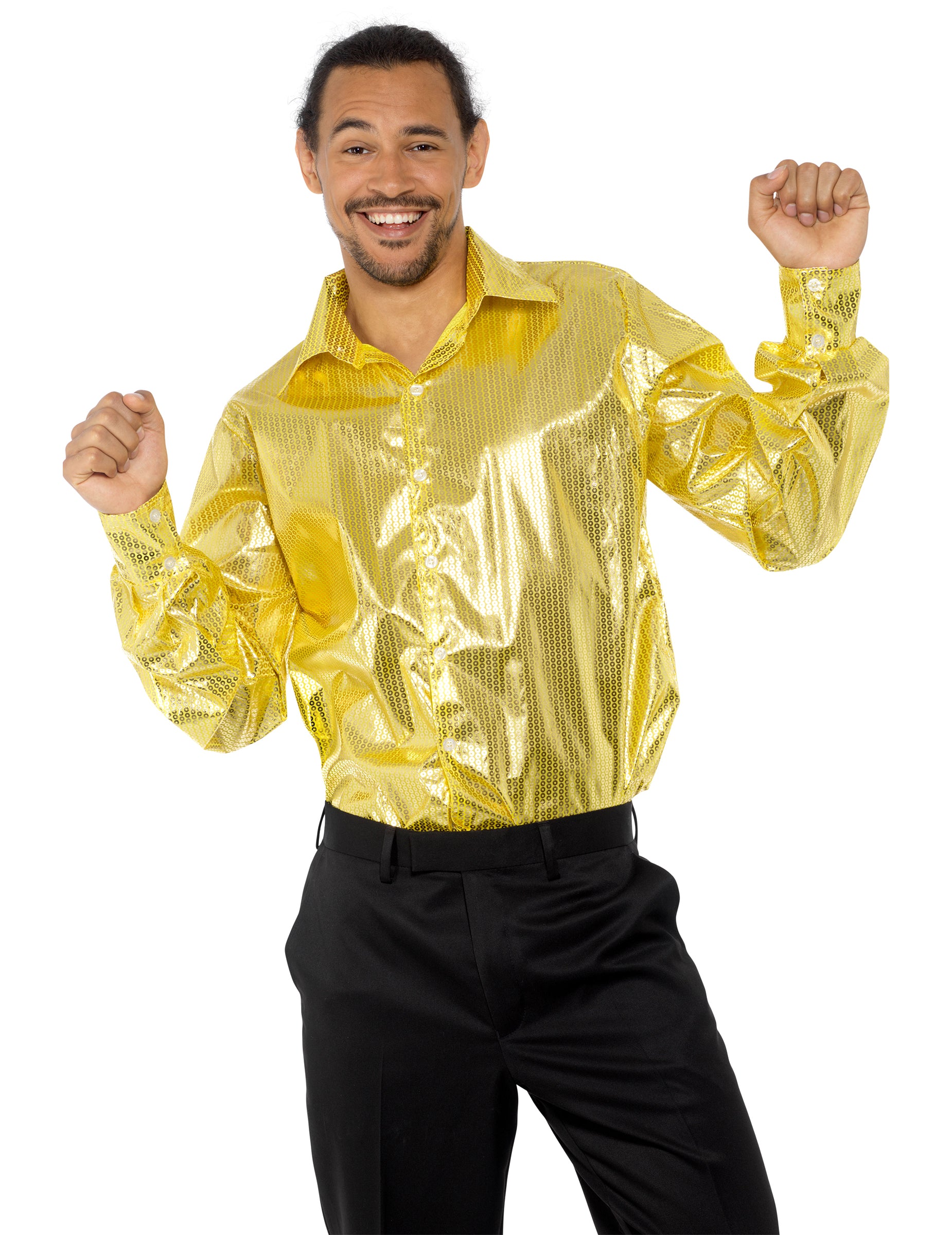 Vue d'ensemble de la chemise disco pour homme à sequins dorés