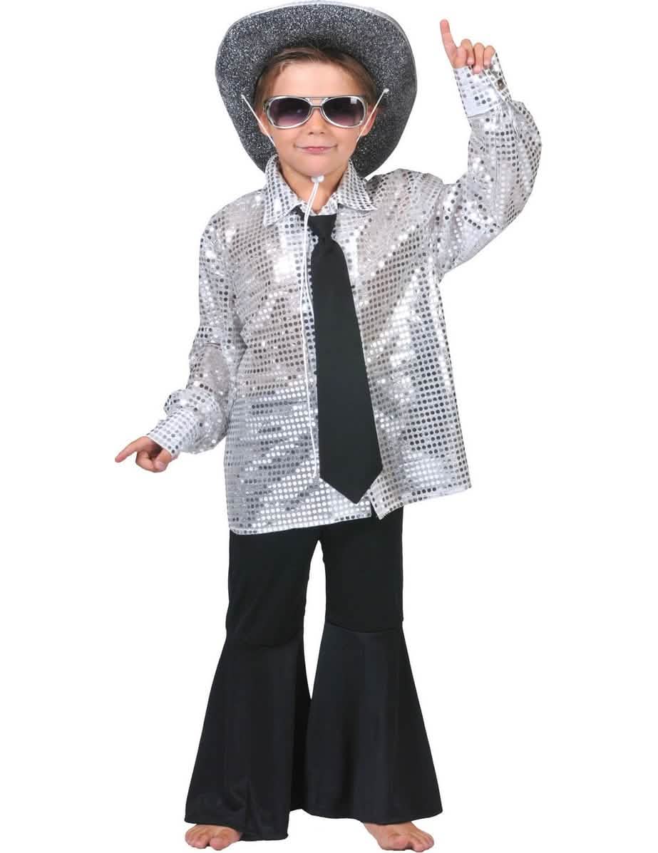 Stříbrná disco košile s flitry pro chlapec