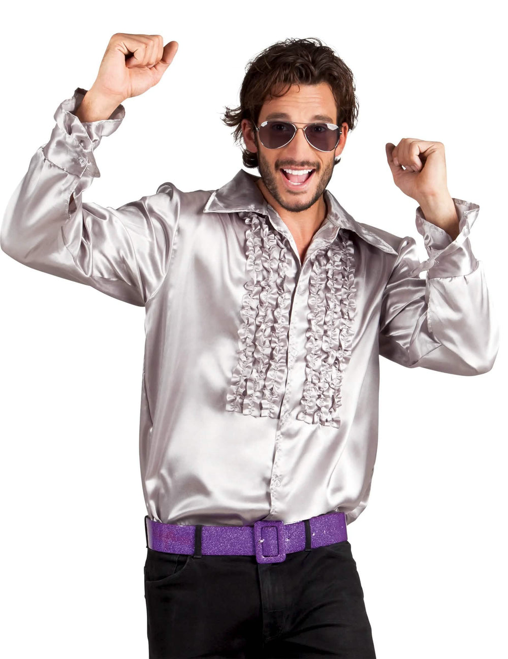 Stříbrná disco košile s volánem pro muž