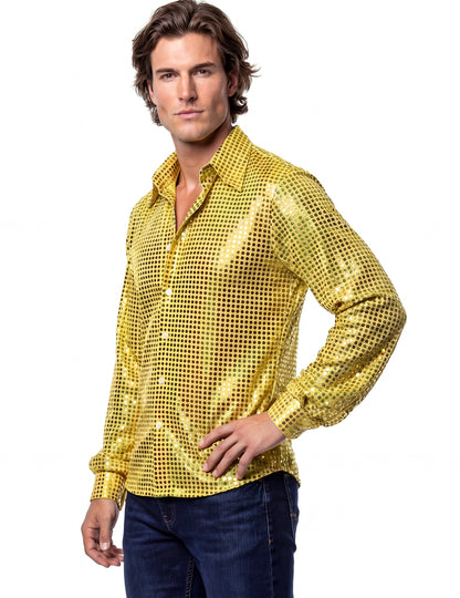 Prémiová žlutá disco pánská košile
