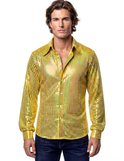 Prémiová žlutá disco pánská košile