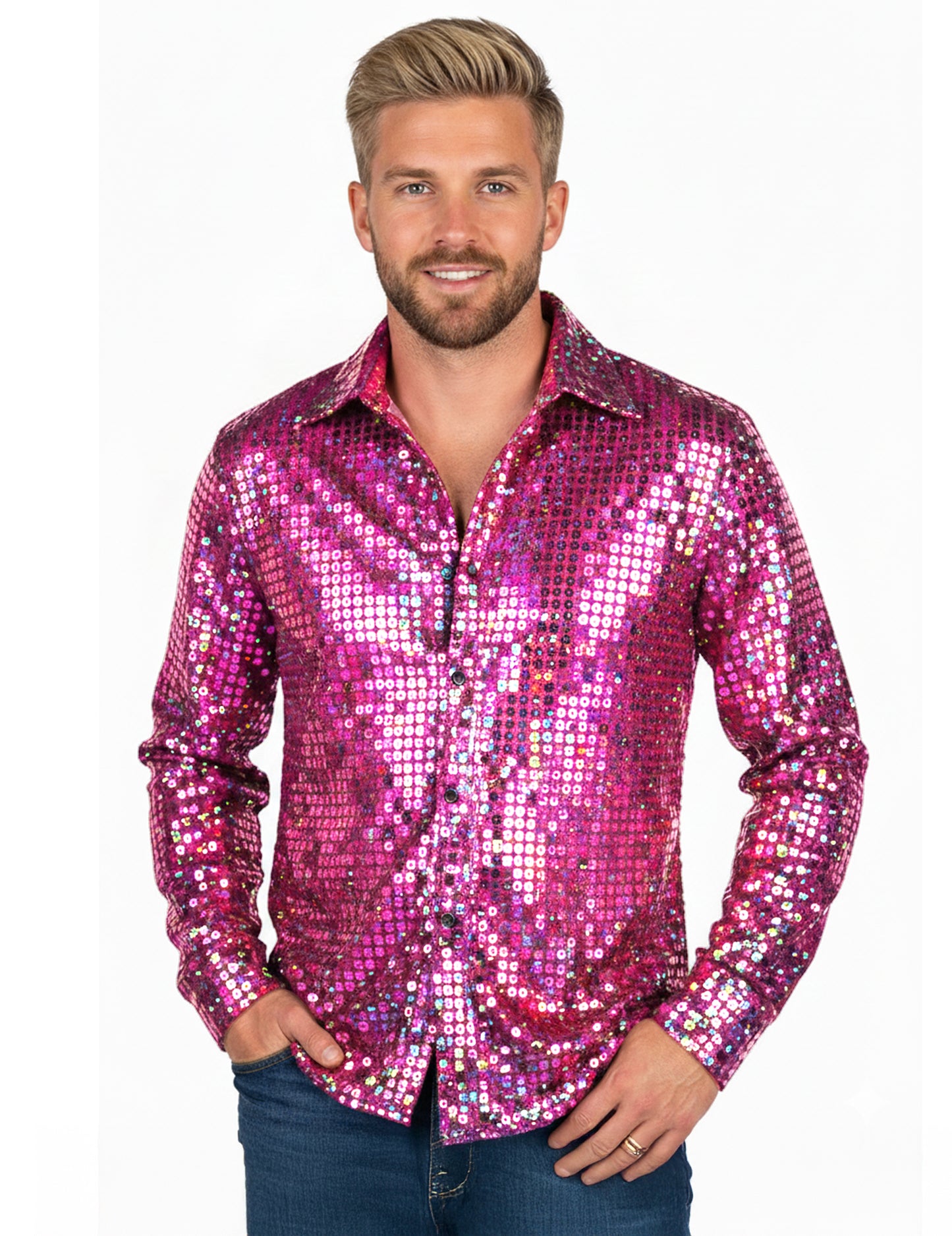 Pánské tričko v disko stylu v luxusní růžové barvě