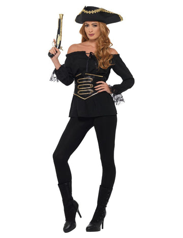 Luxusní černá pirátská košile pro ženy